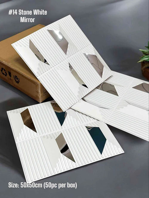 Planetarrium Hub 14 Stone - 3D PVC Panel Stone (Mirror)-(Size 50,50cm) - Wallpaper - White Mirror