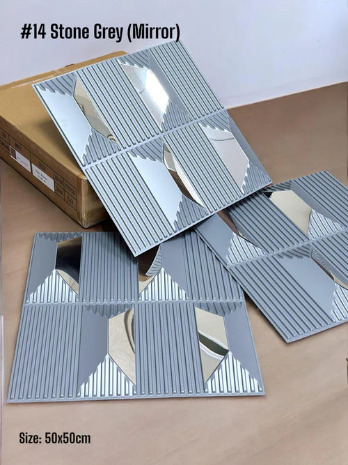 Planetarrium Hub 14 Stone - 3D PVC Panel Stone (Mirror)-(Size 50,50cm) - Wallpaper- Grey Mirror