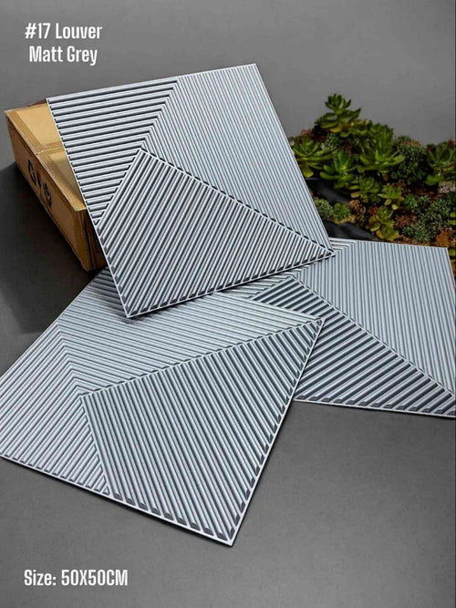 Planetarrium Hub 17 Louvre Without Mirror Wall  PVC Panels - Matt Grey - (Size 50*50cm)