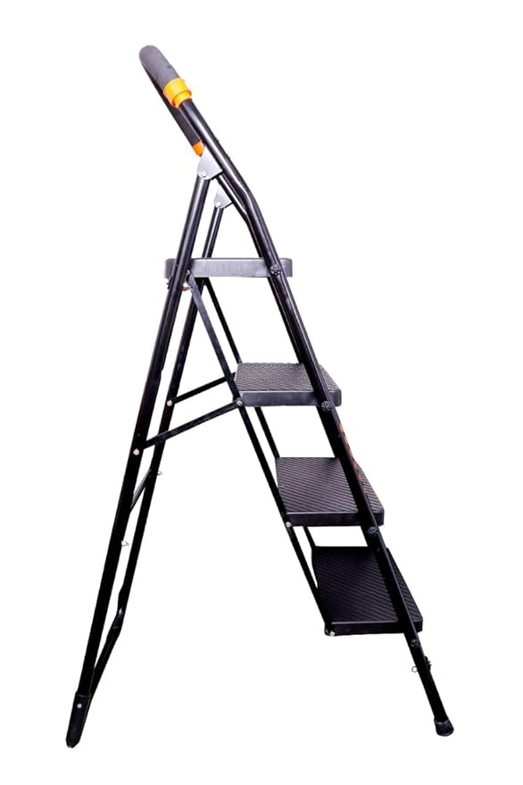 Planetarium Hub 4 Steps Steel Ladder - Wide Anti-Skid Step Ladder - Easy to Fold - Support Handle and Tool Tray for Home - Cameo Ladder