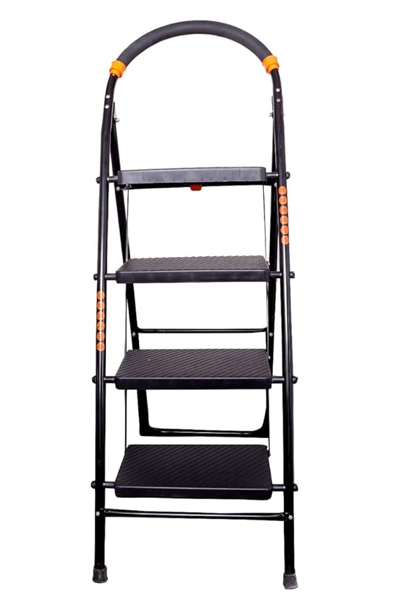 Planetarium Hub 4 Steps Steel Ladder - Wide Anti-Skid Step Ladder - Easy to Fold - Support Handle and Tool Tray for Home - Cameo Ladder