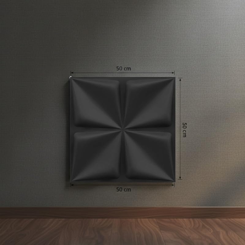 Planetarrium Wall Panels for Bedroom - USA Certified SGS Approved PVC Bloom Design Black Color 19.7" x 19.7" (Pack of 12)- Covers 32.34 Sq.