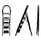 Planetarrium Hub 5 Step Steel Step-Ladder for Home | Heavy Duty Foldable Ladder with Wide Ant-Slip Steps and Anti-Skid Shoes - Black - graphite