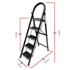 Planetarrium Hub 5 Step Steel Step-Ladder for Home | Heavy Duty Foldable Ladder with Wide Ant-Slip Steps and Anti-Skid Shoes - Black - graphite