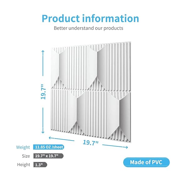 Planetarrium 3D PVC Wall Panels - Abstract Design, White Color 19.7" x 19.7" (Pack of 6) - Covers 16.17 Sq. Ft.