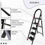 Planetarrium Hub 5 Step Steel Step-Ladder for Home | Heavy Duty Foldable Ladder with Wide Ant-Slip Steps and Anti-Skid Shoes - Black - graphite