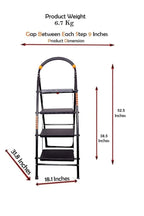 Planetarium Hub 4 Steps Steel Ladder - Wide Anti-Skid Step Ladder - Easy to Fold - Support Handle and Tool Tray for Home - Cameo Ladder