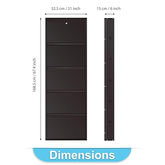 Planetarrium Hub 5 Shelf Metal Shoe Cabinet for Home with Doors & Lock| Wall Mount Metal Shoe Rack for Home (Brown)