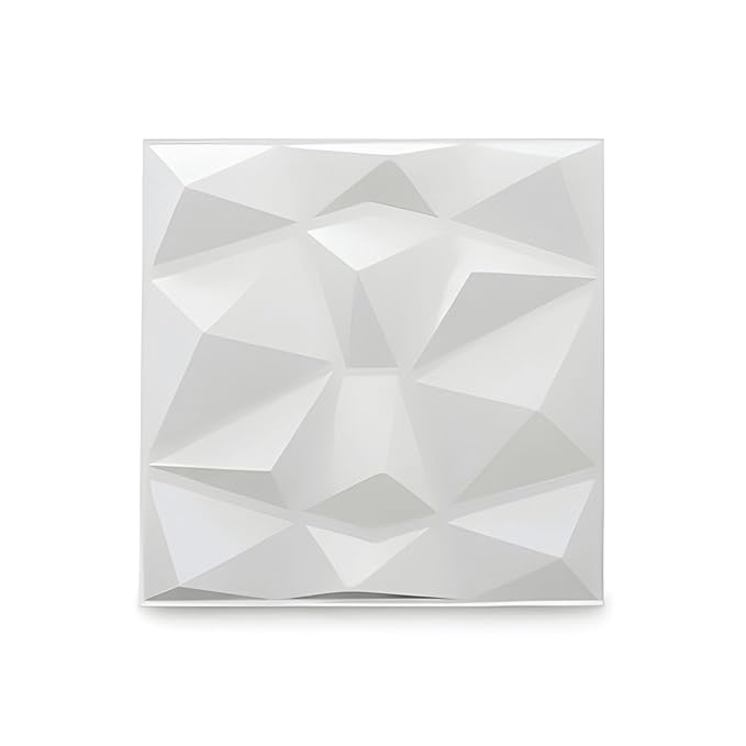 Planetarrium Decor 3D Wall Panel - USA Certified SGS Approved PVC Diamond Design, White Color 19.7" X 19.7" (Pack of 18) Covers 48.42 Sq Ft