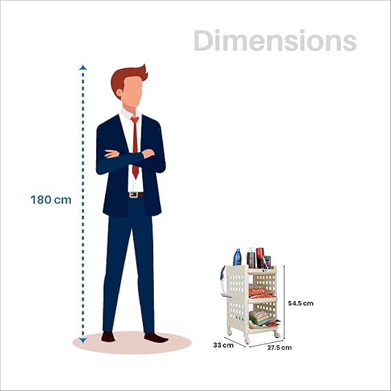 Planetarrium Hub Fizzy Plastic 3 Tier Multi-Purpose Storage Organizer Racks for Home, Kitchen, Bathroom with Wheels (Ivory, 3 Layer)