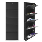 5 Shelf Metal Shoe Cabinet for Home with Doors & Lock| Wall Mount Metal Shoe Rack for Home (Black)