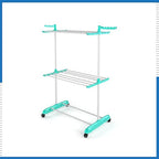 Planetarrium Hub Poly Single Pole Jumbo Steel Cloth Drying Stand, Indoor Cloth Dryer Rack with Wheels - 2 Layer(Metal)