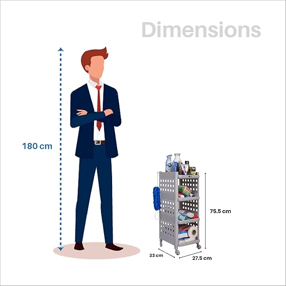 Planetarrium Hub Fizzy Plastic 4 Tier Multi-Purpose Storage Organizer Racks for Home, Kitchen, Bathroom with Wheels (Grey, 4 Layer)