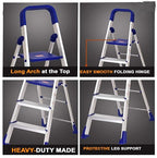 Planetarium Hub 3 Steps Steel Ladder - Wide Anti-Skid Step Ladder - Easy to Fold - Support Handle and Tool Tray for Home - Rust Free - Step Ladder for Home Use - Skid-Free Steps - Maple Ladder