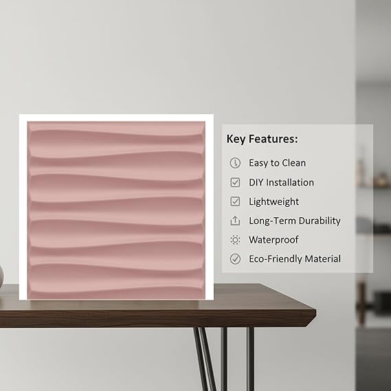Planetarrium Hub Wall Panels for Bedroom - USA Certified SGS Approved Dune Design Blush Pink Color 19.7" x 19.7" (Pack of 40) - Covers 107.80 Sq. Ft.