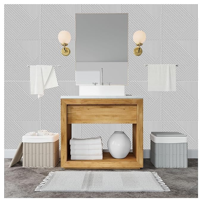 Planetarrium Decor 3D Self Adhesive Wall Panel White Color Stripe Design Pack of 18 Covers 48.42 Sq. ft.