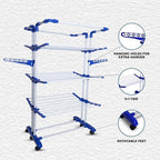 Planetarium Hub Super Jumbo Size Stainless Steel Cloth Dryer Stand with Foldable Design and Caster Wheels - 4-Tier Laundry Drying Rack with Adjustable Side Wings for Towels