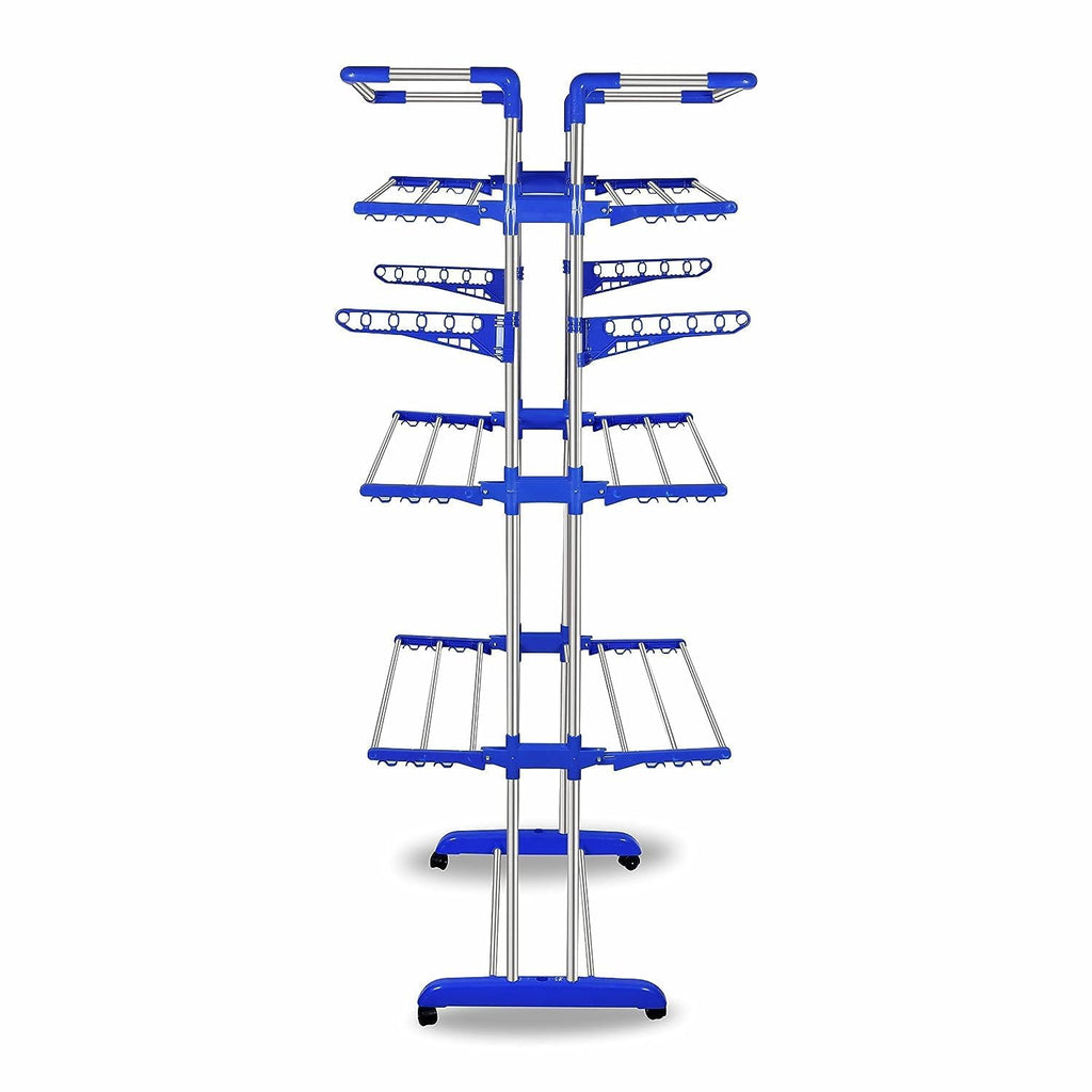 Planetarium Hub Super Jumbo Size Stainless Steel Cloth Dryer Stand with Foldable Design and Caster Wheels - 4-Tier Laundry Drying Rack with Adjustable Side Wings for Towels