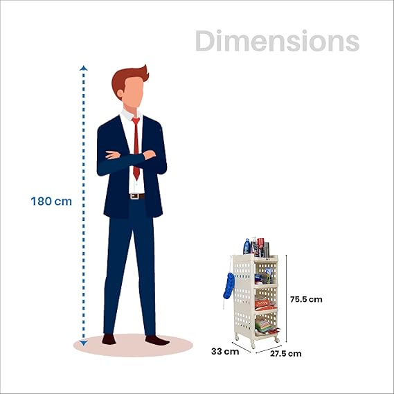 Planetarrium Hub Fizzy Plastic 4 Tier Multi-Purpose Storage Organizer Racks for Home, Kitchen, Bathroom with Wheels (Ivory, 4 Layer)