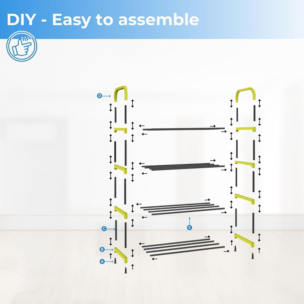 Planetarrium Hub 4-Tier Space-Saving Shoe Rack Stand for Home – Durable Plastic & Metal Shoe Organizer for Entryway, Hallway, Closet & Bedroom
