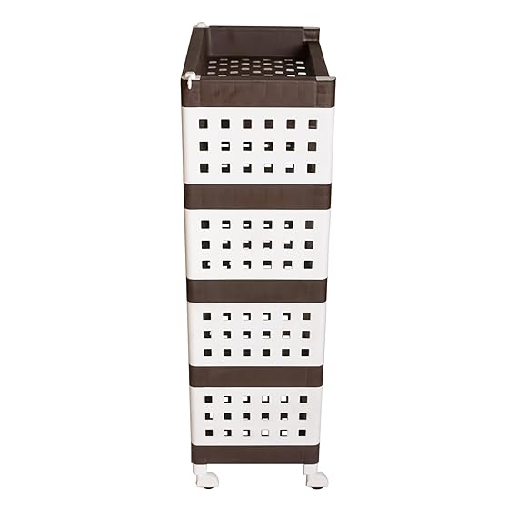 Planetarrium Hub Lexi Plastic 5 Tier Multi-Purpose Storage Organizer Kitchen Rack with Wheels | Fruits & Vegetable Stand/Basket for Kitchen (Brown)