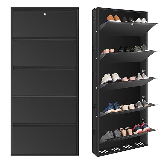 Planetarrium Hub 5 Shelf Metal Shoe Cabinet for Home with Doors & Lock| Wall Mount Metal Shoe Rack for Home| Space Saving Chappal Sandal Shoe
