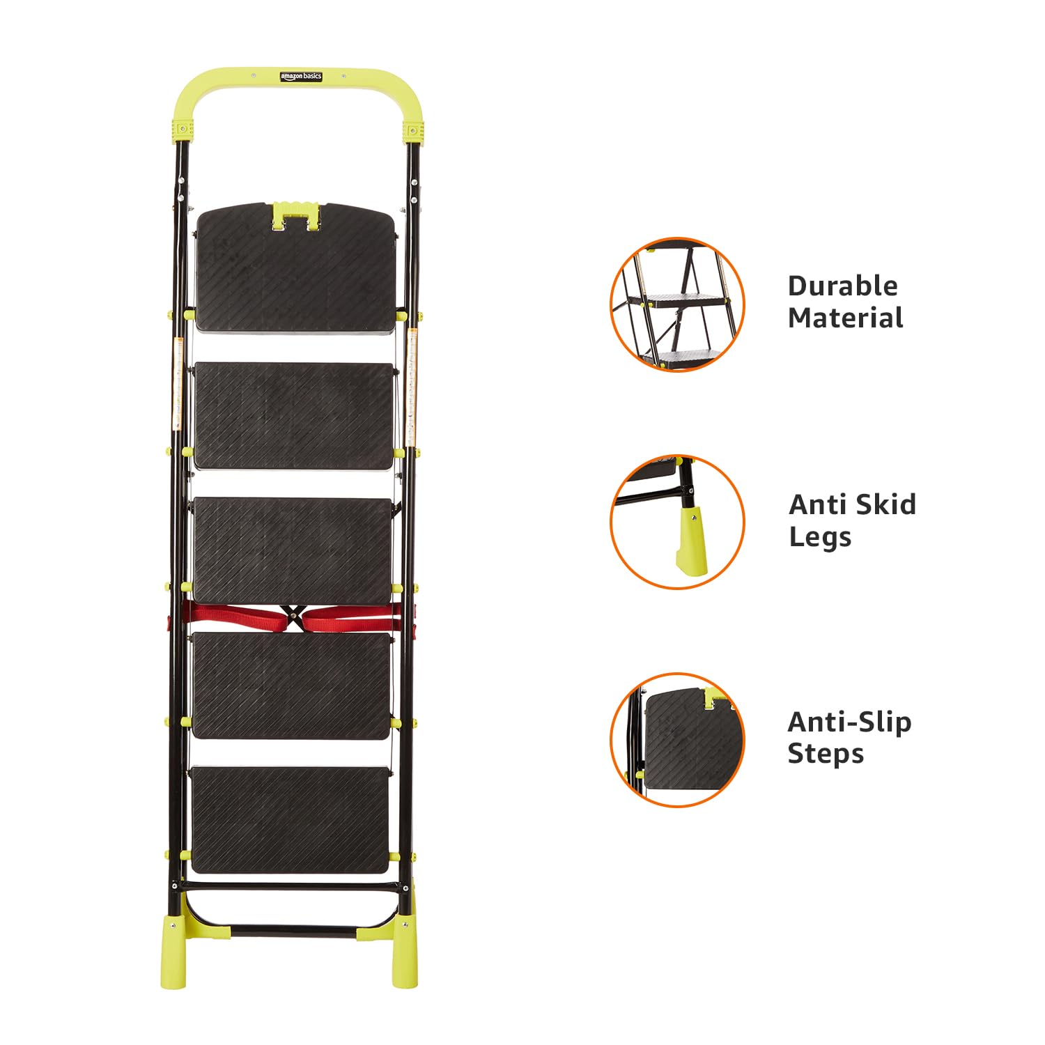 Planetarrium Basics Dynamo - Foldable Step Ladder, Anti Skid PVC Shoes, 3 Steps (Steel, Black & Lime Green)