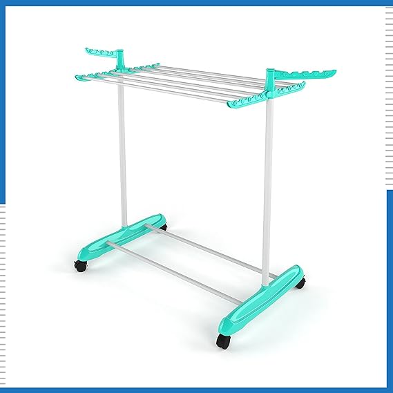 Planetarrium Hub Poly Single Pole Jumbo Steel Cloth Drying Stand, Indoor/Outdoor Standing Movable Cloth Dryer Rack with Wheels - 1 Layer(Metal)