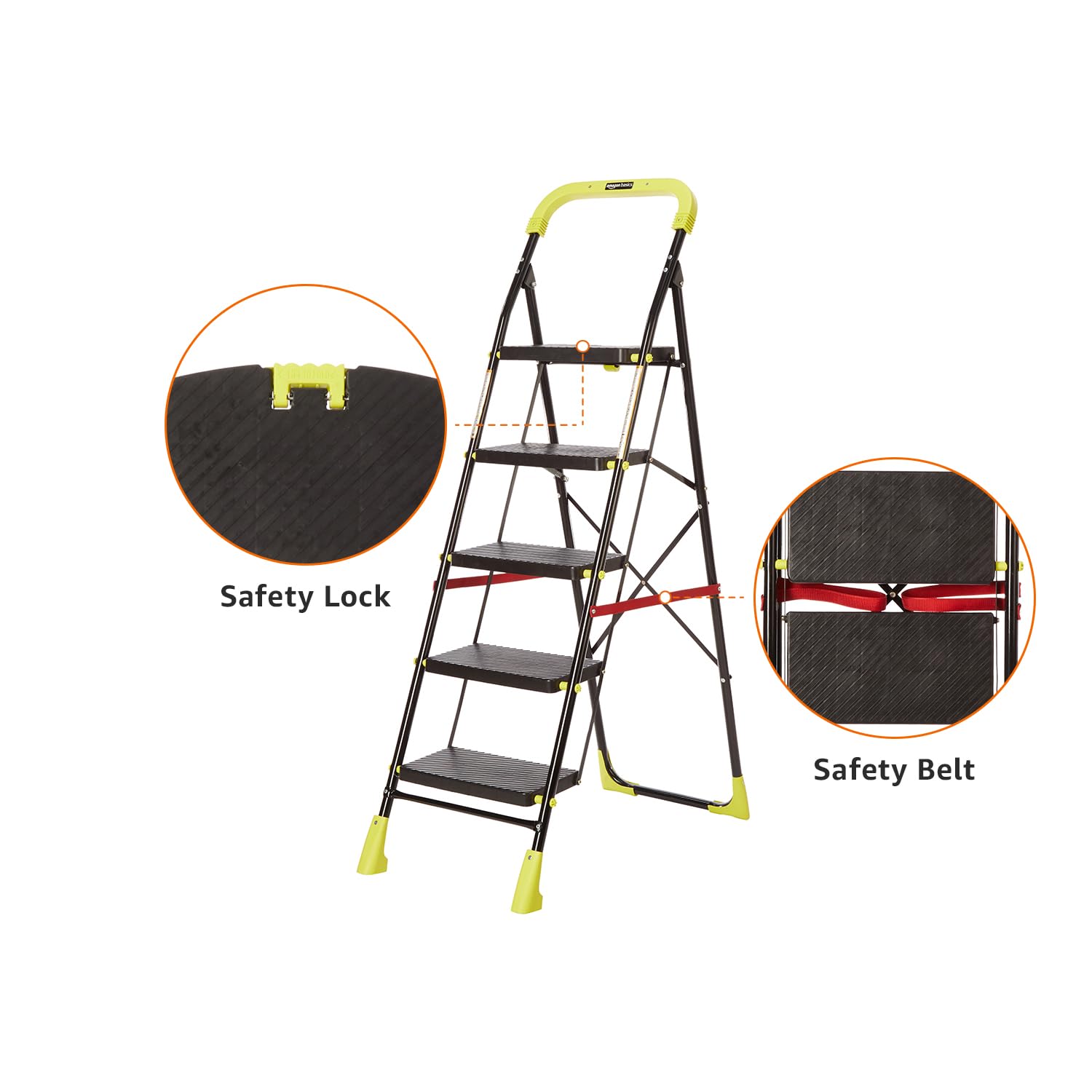 Planetarrium Basics Dynamo - Foldable Step Ladder, Anti Skid PVC Shoes, 3 Steps (Steel, Black & Lime Green)