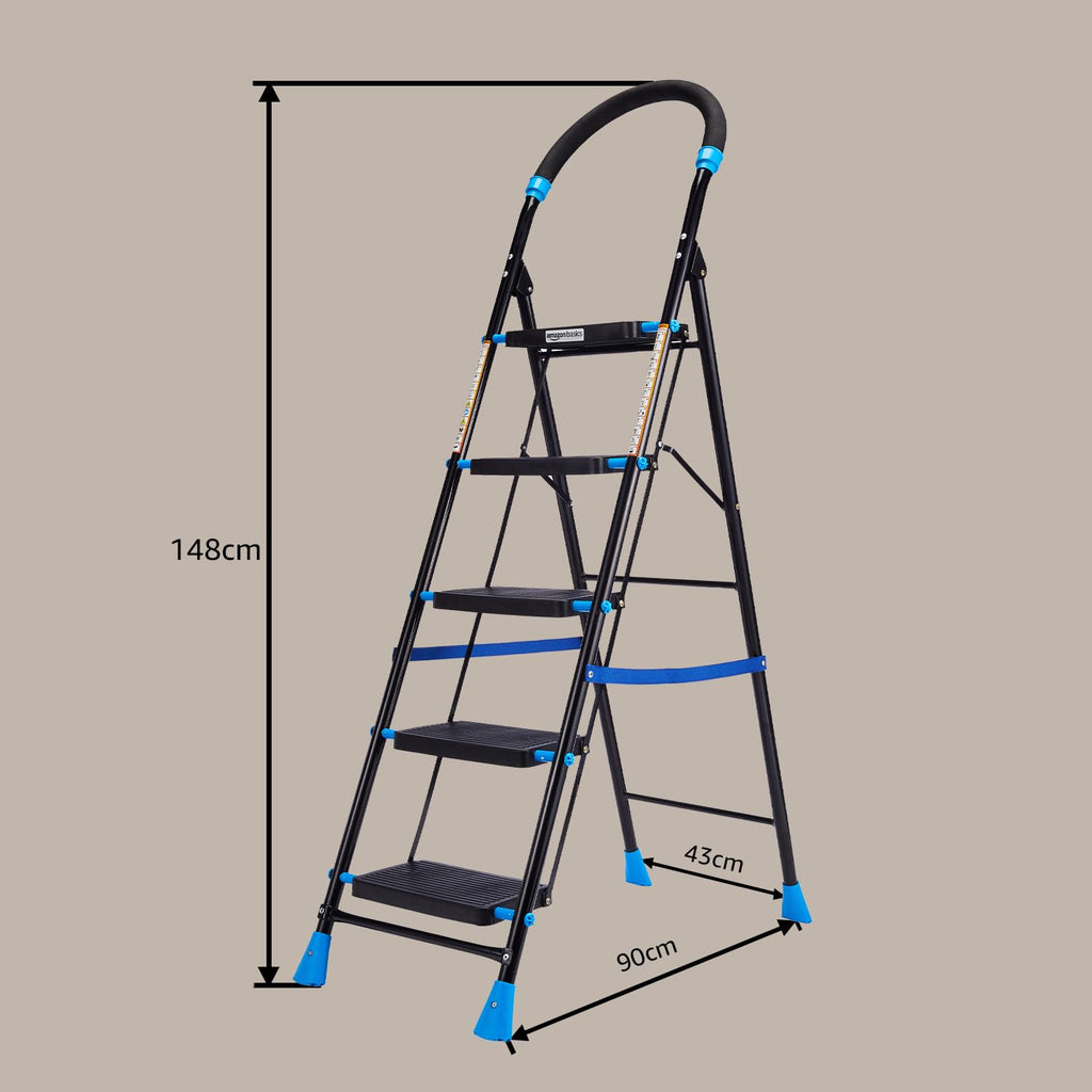 Planetarrium Basics Dynamo - Foldable Step Ladder, Anti Skid PVC Shoes, 3 Steps (Steel, Black & Lime Green)