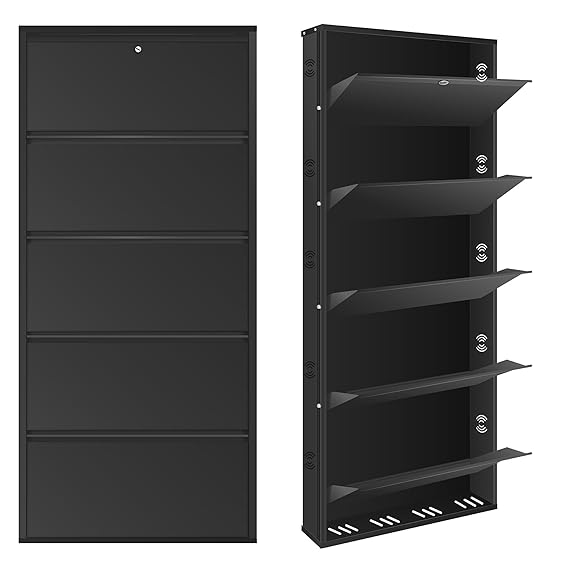 Planetarrium Hub 5 Shelf Metal Shoe Cabinet for Home with Doors & Lock| Wall Mount Metal Shoe Rack for Home| Space Saving Chappal Sandal Shoe