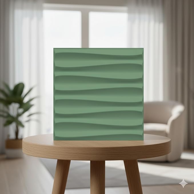 Planetarrium Decor Wall Panels for Bedroom - USA Certified SGS Approved Dune Design, Olive Green Color 19.7" x 19.7" (Pack of 18) - Covers 48.51 Sq. Ft.