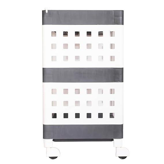 Planetarrium Hub Lexi Plastic 3 Tier Multi-Purpose Storage Organizer Kitchen Rack with Wheels | Fruits & Vegetable Stand/Basket for Kitchen (Grey)