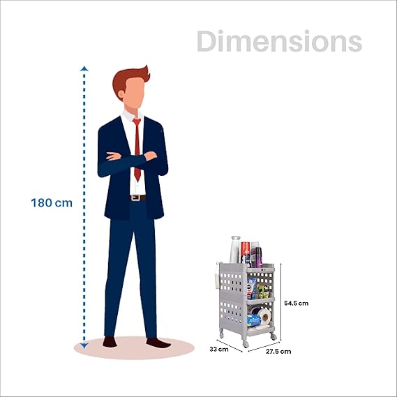 Planetarrium Hub Fizzy Plastic 3 Tier Multi-Purpose Storage Organizer Racks for Home, Kitchen, Bathroom with Wheels (Grey, 3 Layer)