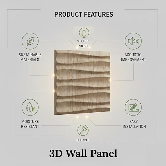 Planetarrium Decor Wall Panels for Bedroom - USA Certified SGS Approved Dune Design Beech Wood Color 19.7" x 19.7" (Pack of 12) - Covers 32.34 Sq. Ft.