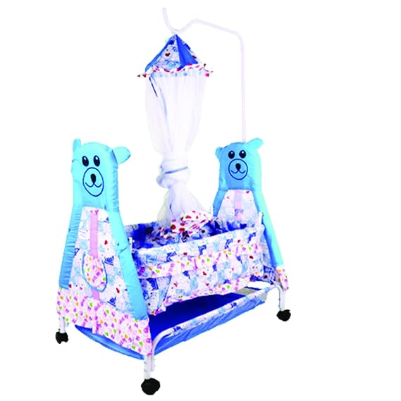 Planetarium Hub Comfort Sleep Baby Crib: 4 Wheels with Brake, Powder Coating, Short Mosquito Nets - Ensuring Safety and Convenience for Your Baby's Sweet Dreams - Blue - CC-J12