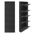 5 Shelf Metal Shoe Cabinet for Home with Doors & Lock| Wall Mount Metal Shoe Rack for Home (Black)