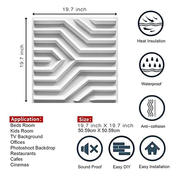 Planetarrium Zig Zag 3D PVC Wall Panels - Suitable for Living Room and Ceiling Decoration D123 (19.7 x 19.7, Covers 32.28 Sq. ft. White Color) (Pack of 12)
