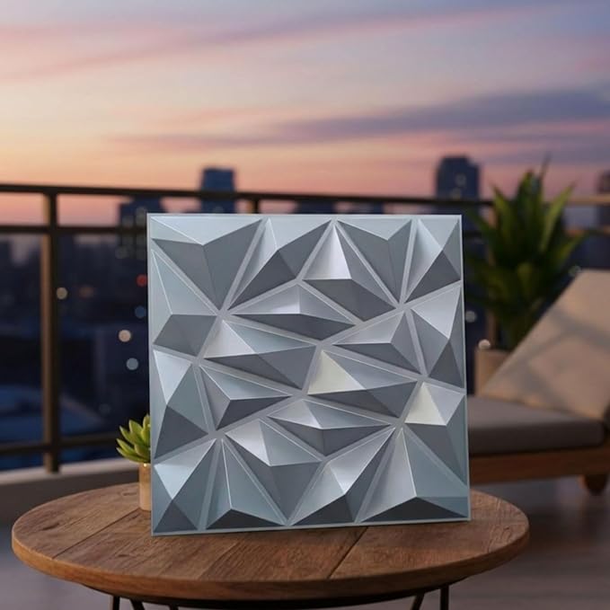 Planetarrium Decor 3D Wall Panels | SGS Certified & USA Standard Approved | Diamond Design – Silver Color | 19.7" x 19.7" (Pack of 18) – Covers 48.42 Sq. Ft | Premium Home & Office Wall Decoration