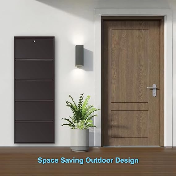 Planetarrium Hub 5 Shelf Metal Shoe Cabinet for Home with Doors & Lock| Wall Mount Metal Shoe Rack for Home (Brown)