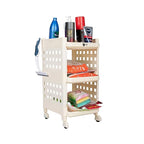 Planetarrium Hub Fizzy Plastic 3 Tier Multi-Purpose Storage Organizer Racks for Home, Kitchen, Bathroom with Wheels (Ivory, 3 Layer)