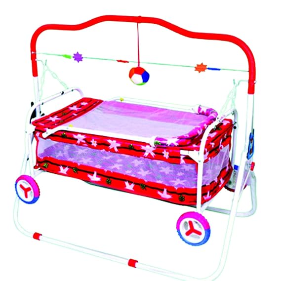 Planetarium Hub Premium Baby Cradle with Four Wheels - Junior Baggi Palna with Hanging Ball - Safe and Stylish Infant Bed for Peaceful Sleep - 4-Wheel Baby Cradle - Baby Jhula- CC-J2 +