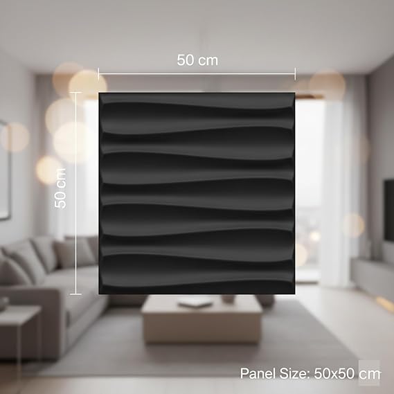 Planetarrium Decor Wall Panels for Bedroom - USA Certified SGS Approved Dune Design Black Color 19.7" x 19.7" (Pack of 12) - Covers 32.34 Sq. Ft.