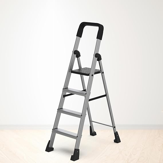 Planetarium Hub 4-Steps Ladder, Foldable with Slip-Resistant Wide Aluminum Steps, Heavy Duty with Anti-Skid Feet