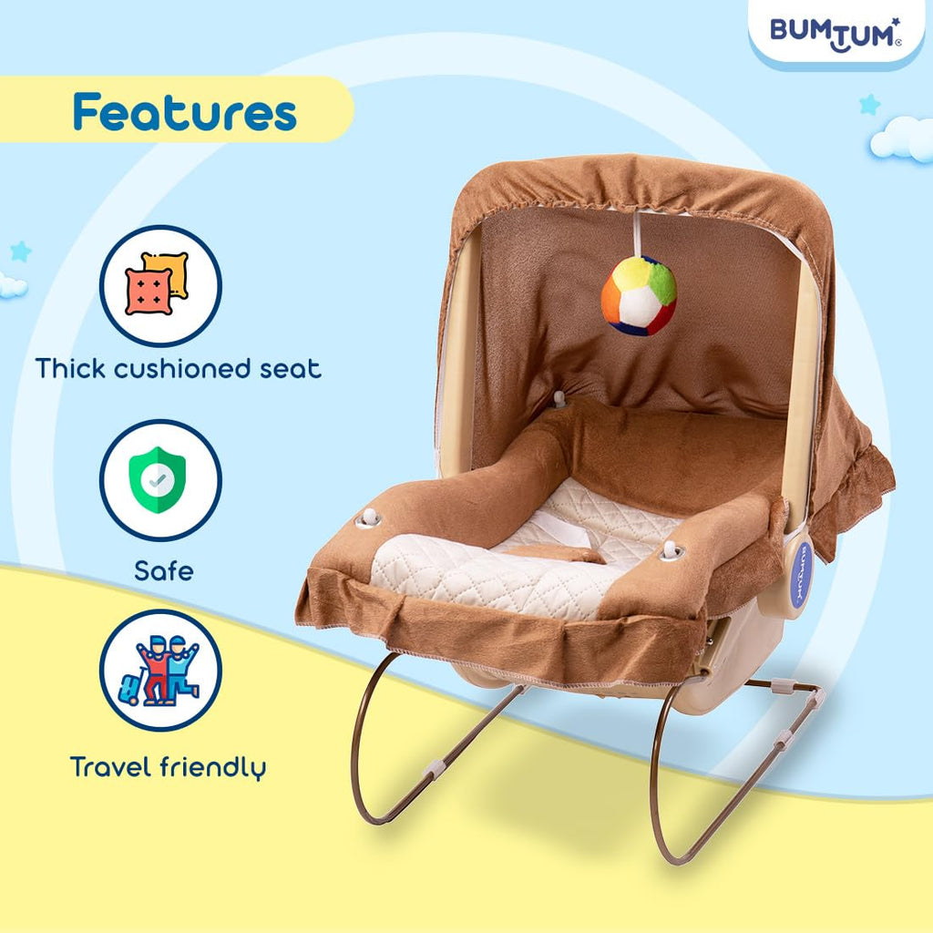 planetarium Baby Carry Cot & Rocking Chair with Adjustable Handle| 3-Point Safety Lap Belt | Double Cushioned Washable Seats & Large Canopy for Babies