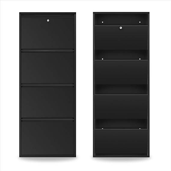 5 Shelf Metal Shoe Cabinet for Home with Doors & Lock| Wall Mount Metal Shoe Rack for Home (Black)