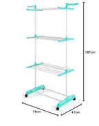 planetarium Poly Jumbo Steel Cloth Drying Stand, Indoor/Outdoor Standing Movable Cloth Dryer Rack with Wheels - 3 Layer(Metal)