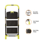 Planetarrium Basics Dynamo - Foldable Step Ladder, Anti Skid PVC Shoes, 3 Steps (Steel, Black & Lime Green)