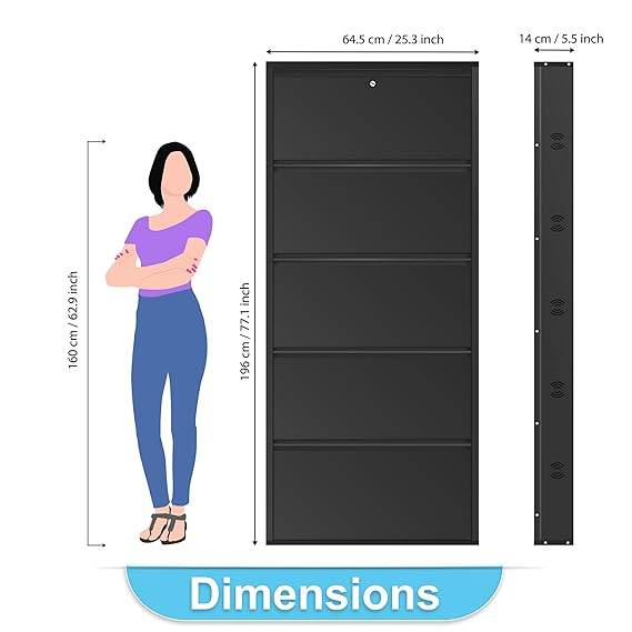 Planetarrium Hub 5 Shelf Metal Shoe Cabinet for Home with Doors & Lock| Wall Mount Metal Shoe Rack for Home| Space Saving Chappal Sandal Shoe