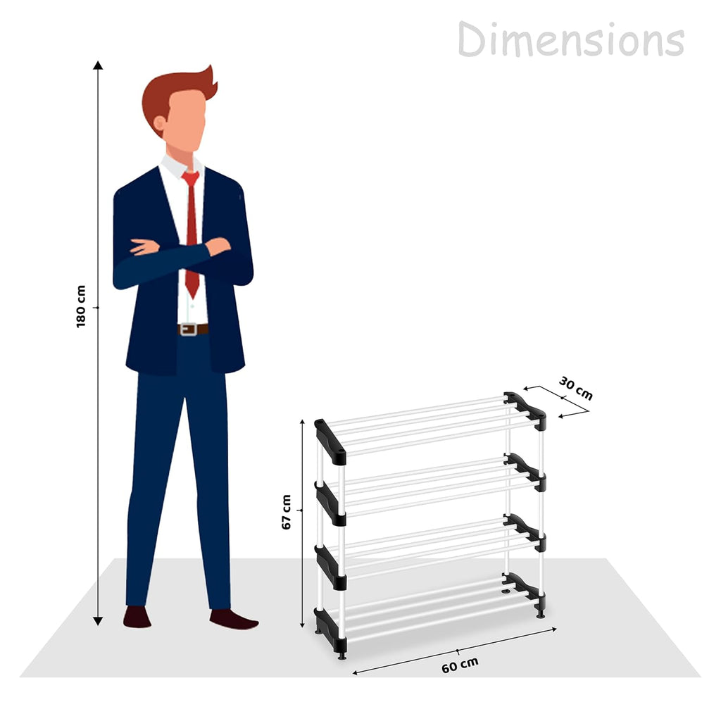 Planetarrium Alloy Steel Cady Shoe Rack For Home|Easy To Assemble,Space Saving,Stackable(4Shelf,A-Cady-Black), 500 x 300 x 300 mm